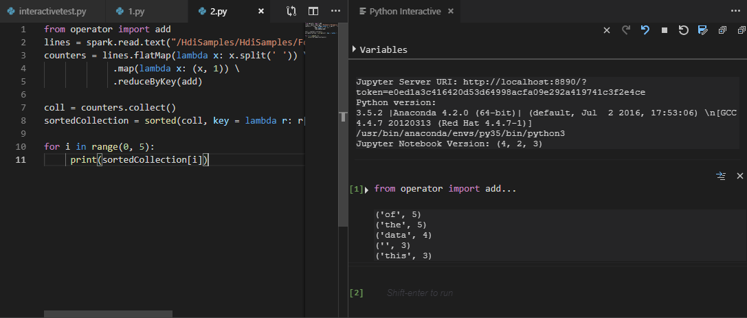 pyspark interactive python interactive window