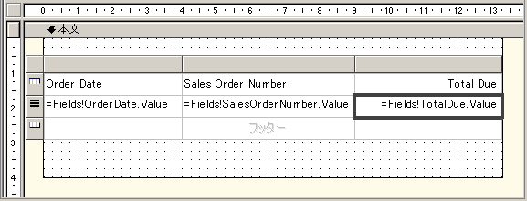 フィールドを示すテーブル データ領域