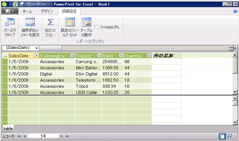 PowerPivot ウィンドウの [詳細設定] タブ