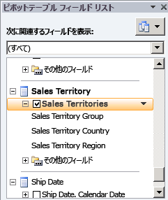 フィールドの一覧内の Sales Territories 階層