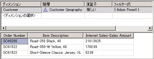 Internet Sales-Sales Amount のディメンション指定