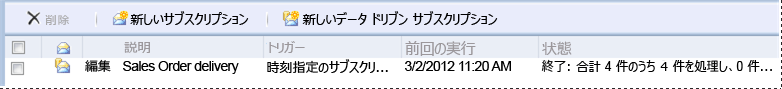 レポート マネージャーに表示されるサブスクリプションの結果