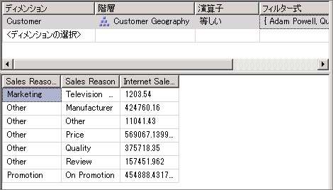 キューブ デザイナーの [フィルター] ペインと [データ] ペイン