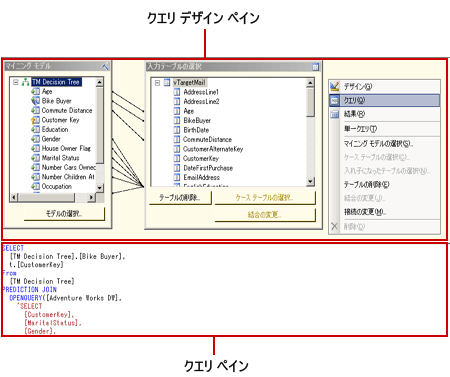 Analysis Services DMX クエリ デザイナー、クエリ ビュー