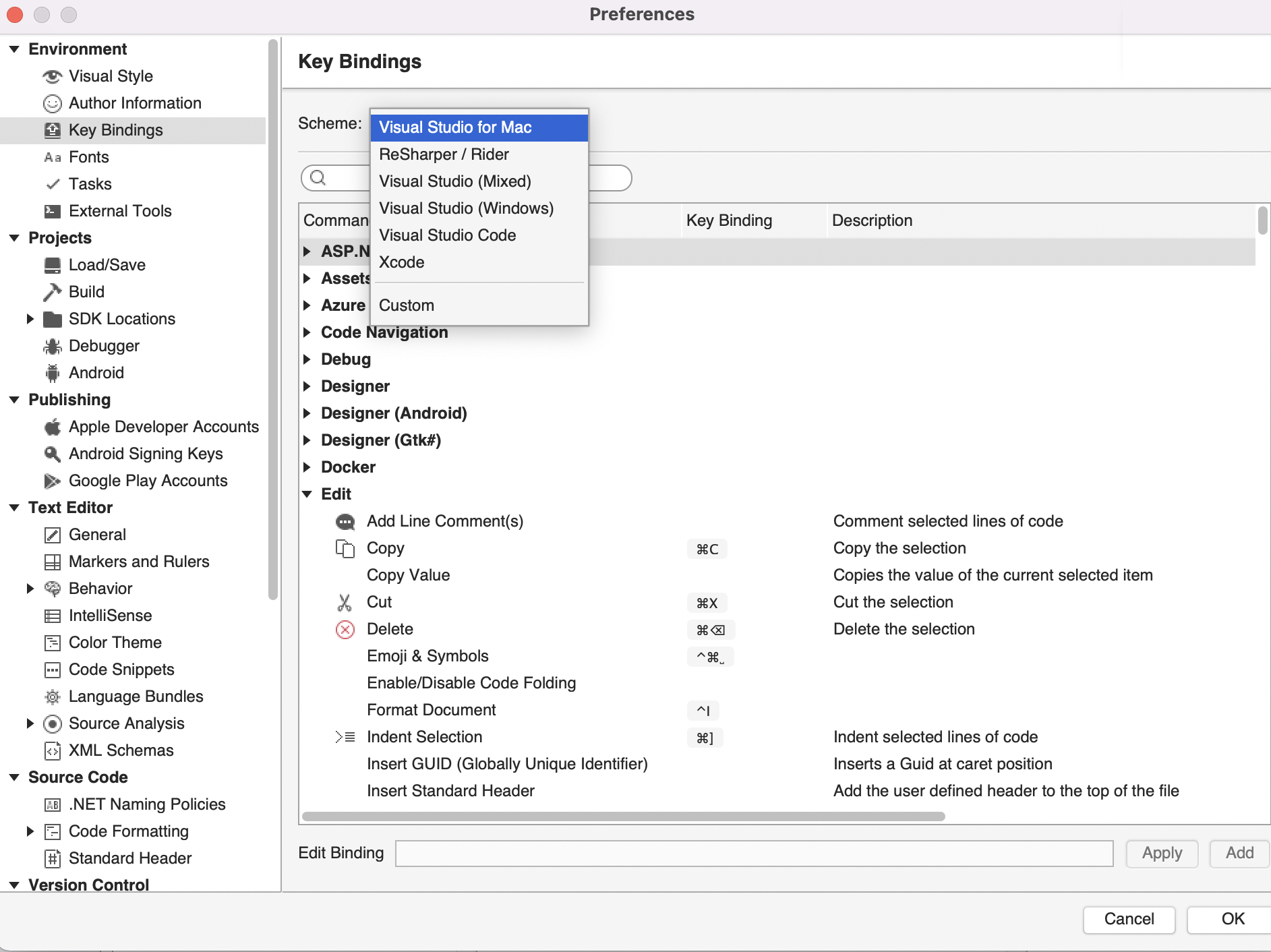 Set Key bindings