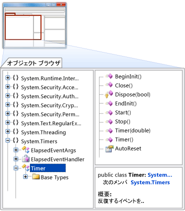 System.Timer を示すオブジェクト ブラウザ