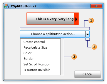 splitbutton およびページャー コントロールを含むダイアログ。