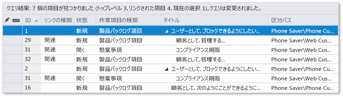 ダイレクト リンク クエリの結果