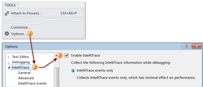 Visual Studio の IntelliTrace の有効化または無効化