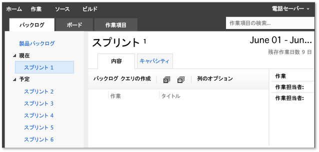 作業が追加される前のスプリント バックログ