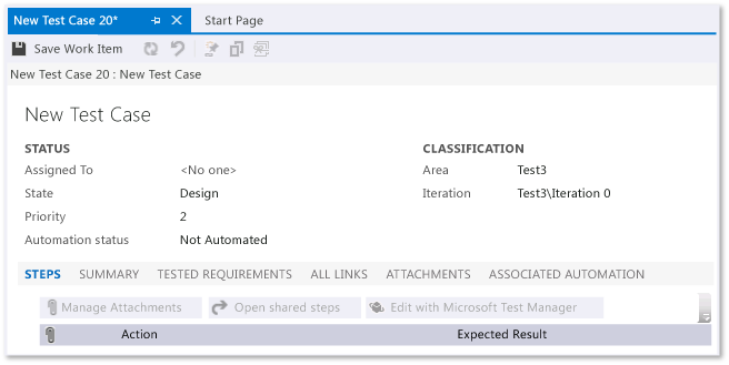 テスト ケースのフォームの上部、CMMI