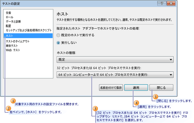 64 ビット用のテスト設定の構成