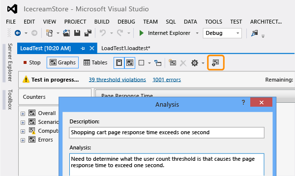 Add an analysis note during test