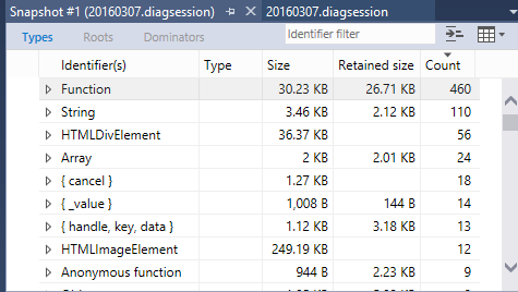 JavaScript Memory profiling tool