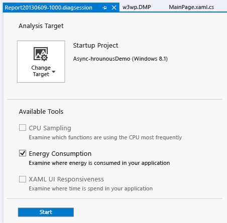 Choose Energy Consumption in the Performance Profiler