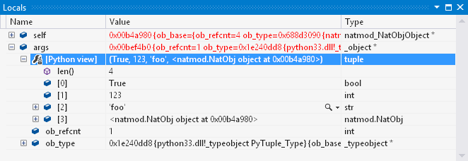 Python View in the Locals window