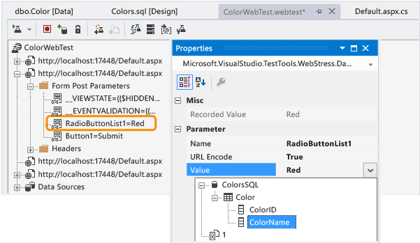 Bind the ColorName field to RadioButtonList1 value