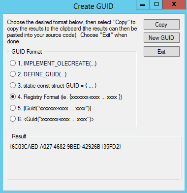 visual studio 2010 create guid dialog