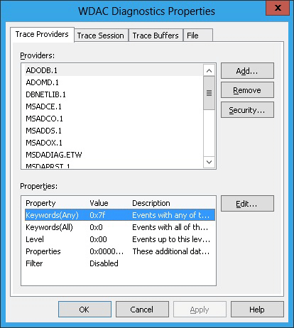 WDAC Diagnostics Properties dialog box