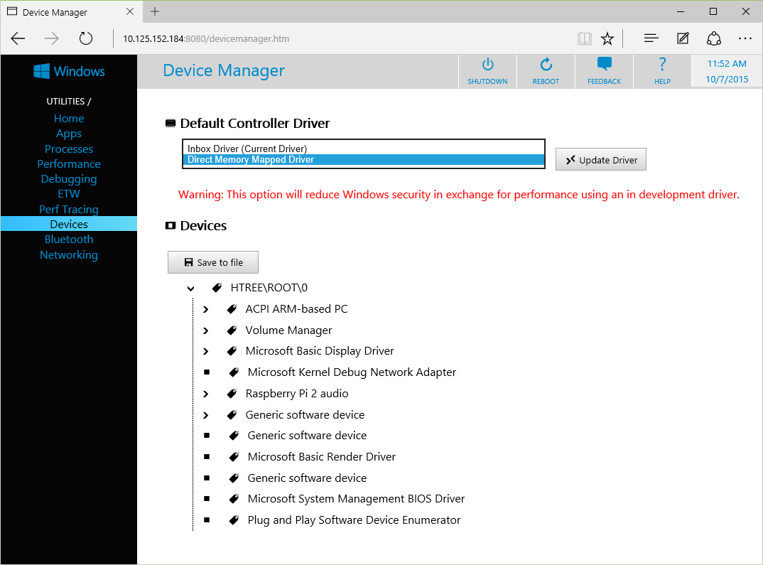 [Direct Memory Mapped Driver]\(Direct Memory Mapped ドライバー\) を選択する