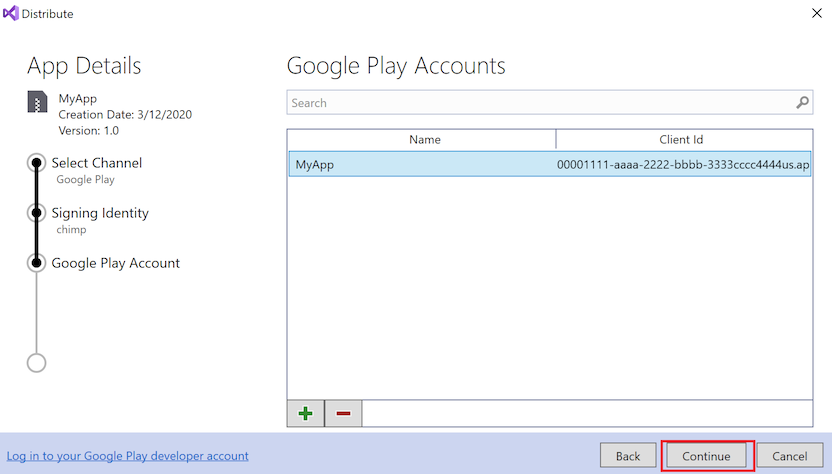 Account added to Google Play Accounts