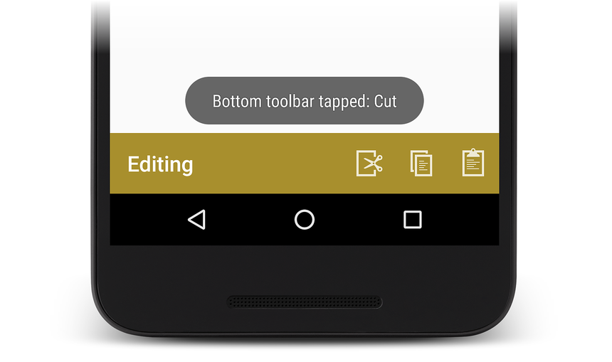 [切り取り] メニュー アイコンがタップされたことを示すトーストのスクリーンショット