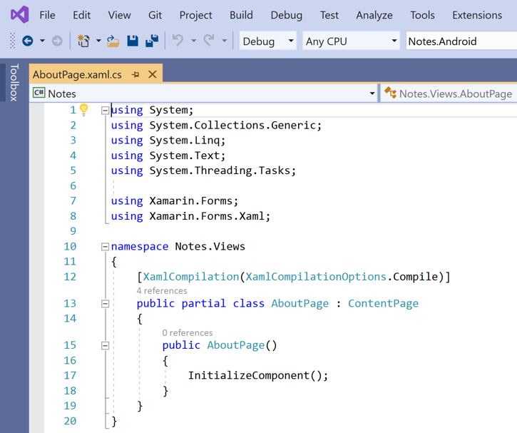 AboutPage.xaml.cs を開く