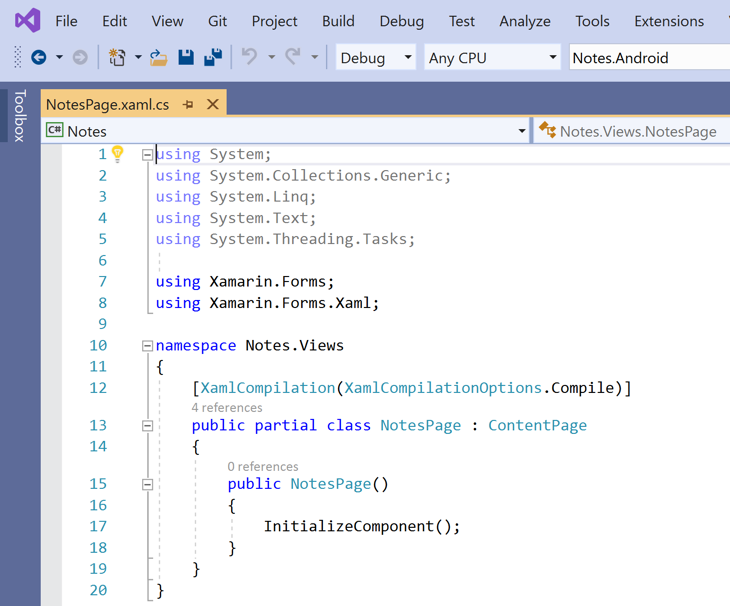 NotesPage.xaml.cs を開く