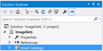 ソリューション エクスプローラー内のアセット カタログ