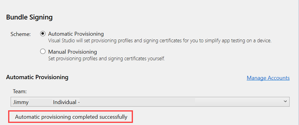 Screenshot of the bundle signing page highlighting the message 