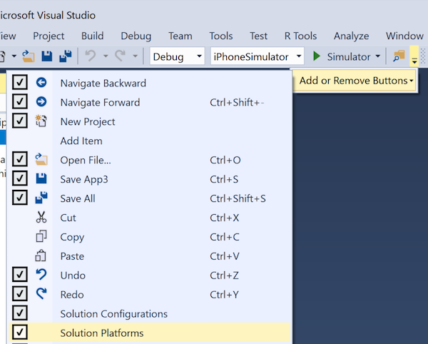 Enabling the Solution Platforms drop-down menu