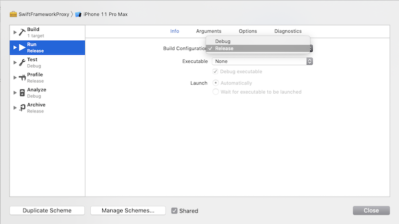 xcode edit scheme release