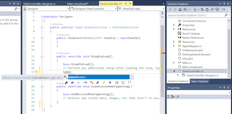 IntelliSense recognizing the SubmitButton reference