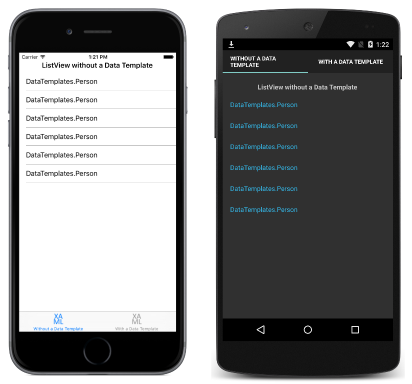 データ テンプレートを使用しない ListView