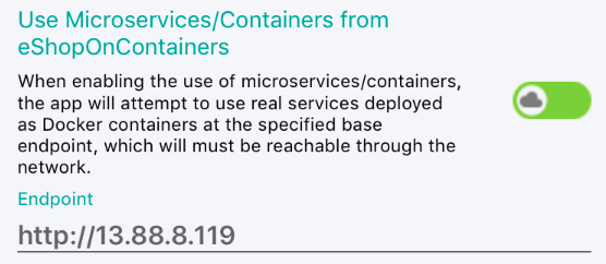 eShopOnContainers モバイル アプリによって公開されるユーザー設定