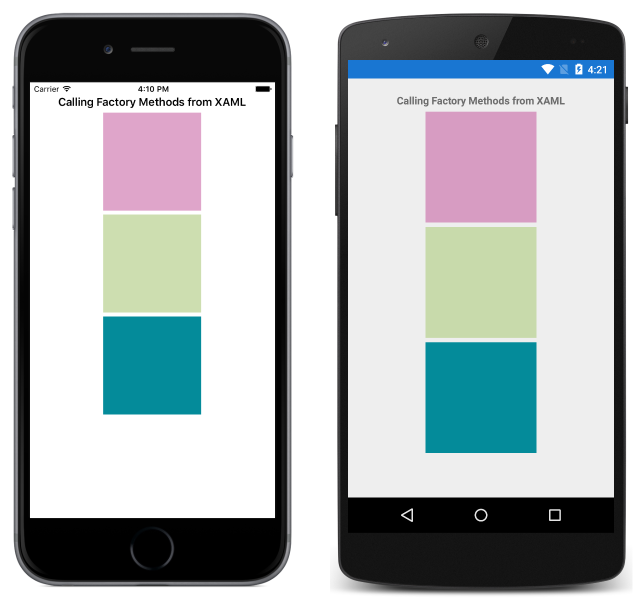 x:FactoryMethod および x:Arguments で指定された BoxView.Color