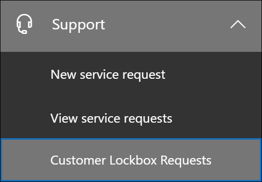 [サポート] をクリックし、[カスタマー ロックボックス要求] をクリックします。