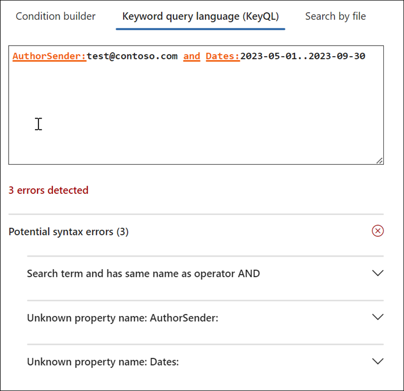 KeyQL エディターのエラー検出