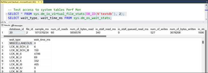 SQL パフォーマンス モニターのテストを示すスクリーンショット。