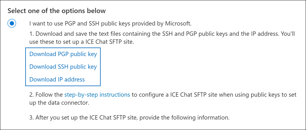 公開キーと IP アドレスをダウンロードするためのリンク。