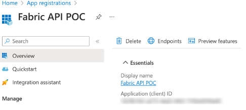 Screenshot that shows an app in azure post registration.