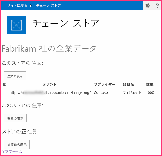 最上部にクロム コントロールがあるスタート ページ。すべてのテキストとコントロールは SharePoint スタイルを有しています。