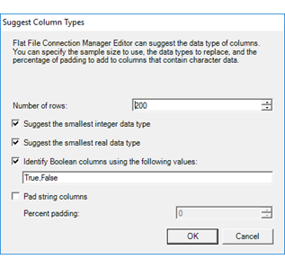 フラット ファイル接続の [型の推測] ダイアログ ボックス