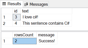 C# のサンプルの結果のスクリーンショット。