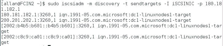 discovery コマンドとコマンドへの応答のスクリーンショット。