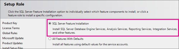 セットアップ ロールの SQL Server 機能のインストール