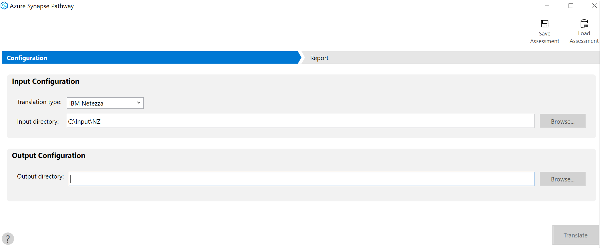 Azure Synapse 評価の入力。