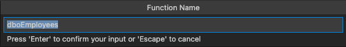 関数名を入力するように求めるプロンプトのスクリーンショット。