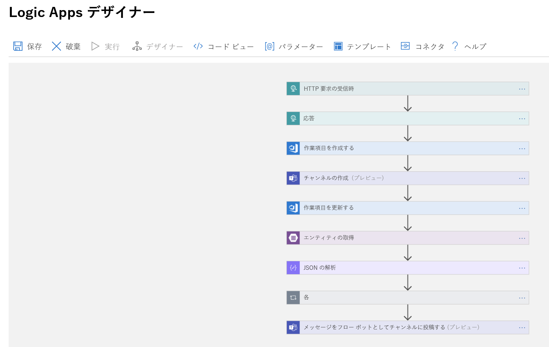 Screenshot of a zoomed out view of a logic app as displayed in the Logic Apps Designer.