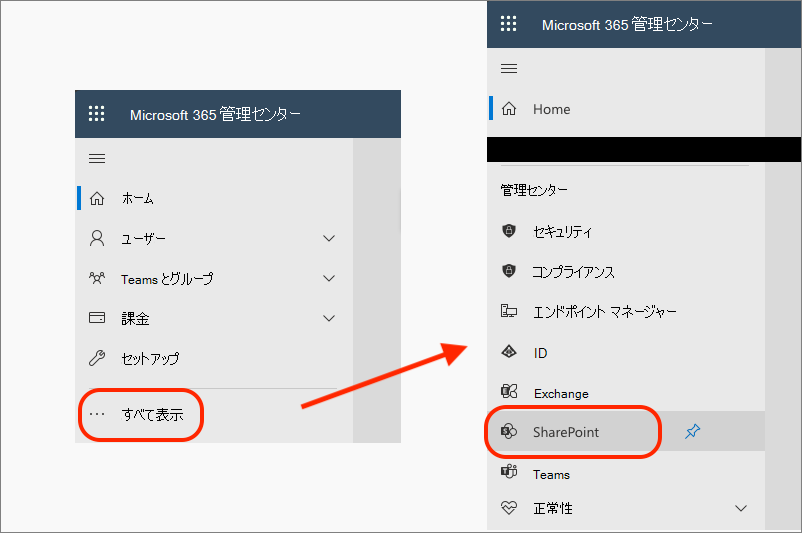 Microsoft 365 管理センターのスクリーンショット。